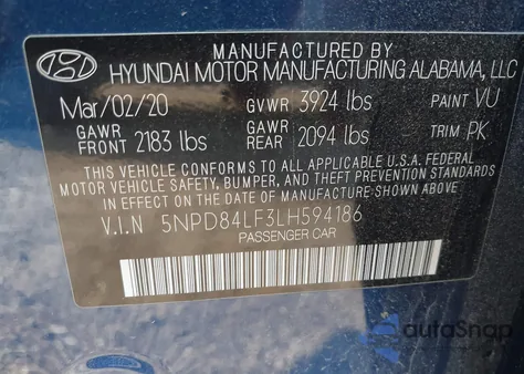 2020 Hyundai Elantra Sel from USA, damaged, VIN 5NPD84LF3LH594186
